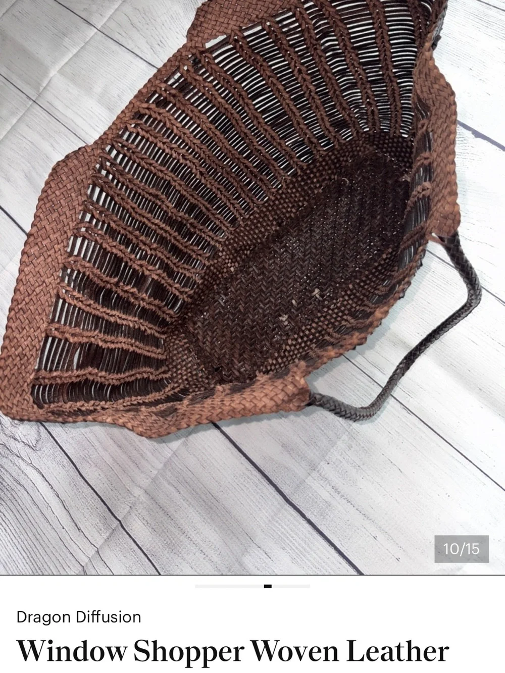 Window Shopper Woven Leather Tote Bag in Dark Chocolate Brown Dragon Diffusion